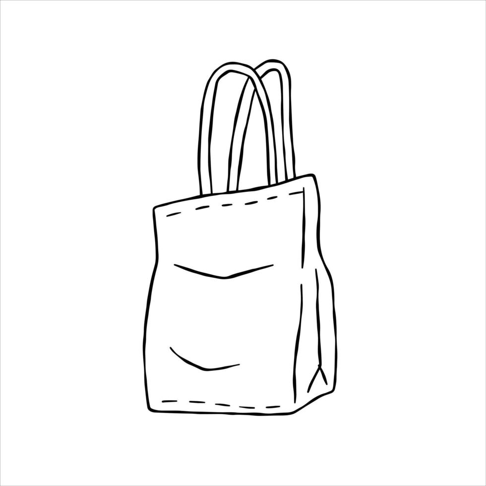 Segeltuch Tasche Tasche. Stoff Öko Käufer. Gliederung Karikatur Illustration. wiederverwendbar Tasche zum Lebensmittel vektor