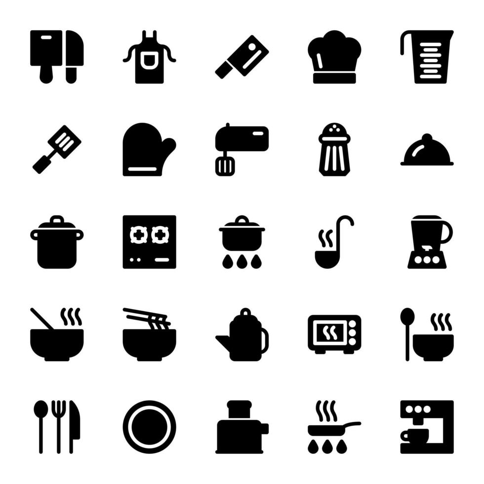 uppsättning av matlagning ikoner med fast svart stil vektor