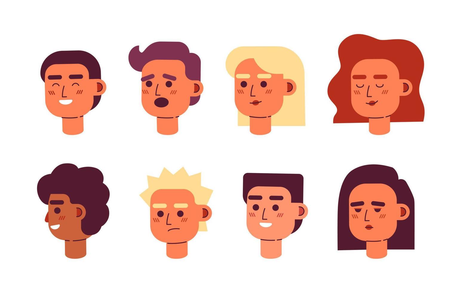kvinnor, män emotionell variationer semi platt Färg vektor karaktär huvuden bunt. färgrik avatar ikoner. redigerbar tecknad serie stil användare porträtt. enkel fläck illustration uppsättning för webb grafisk design