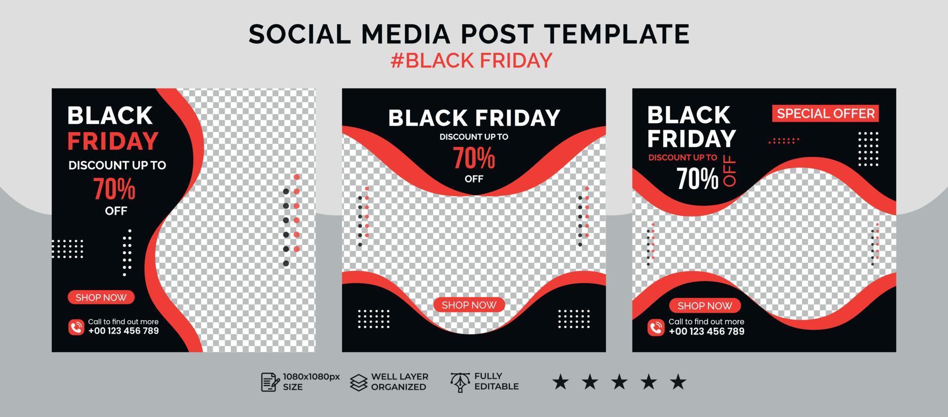 svart fredag social media posta baner mall och försäljning rabatt fyrkant baner vektor