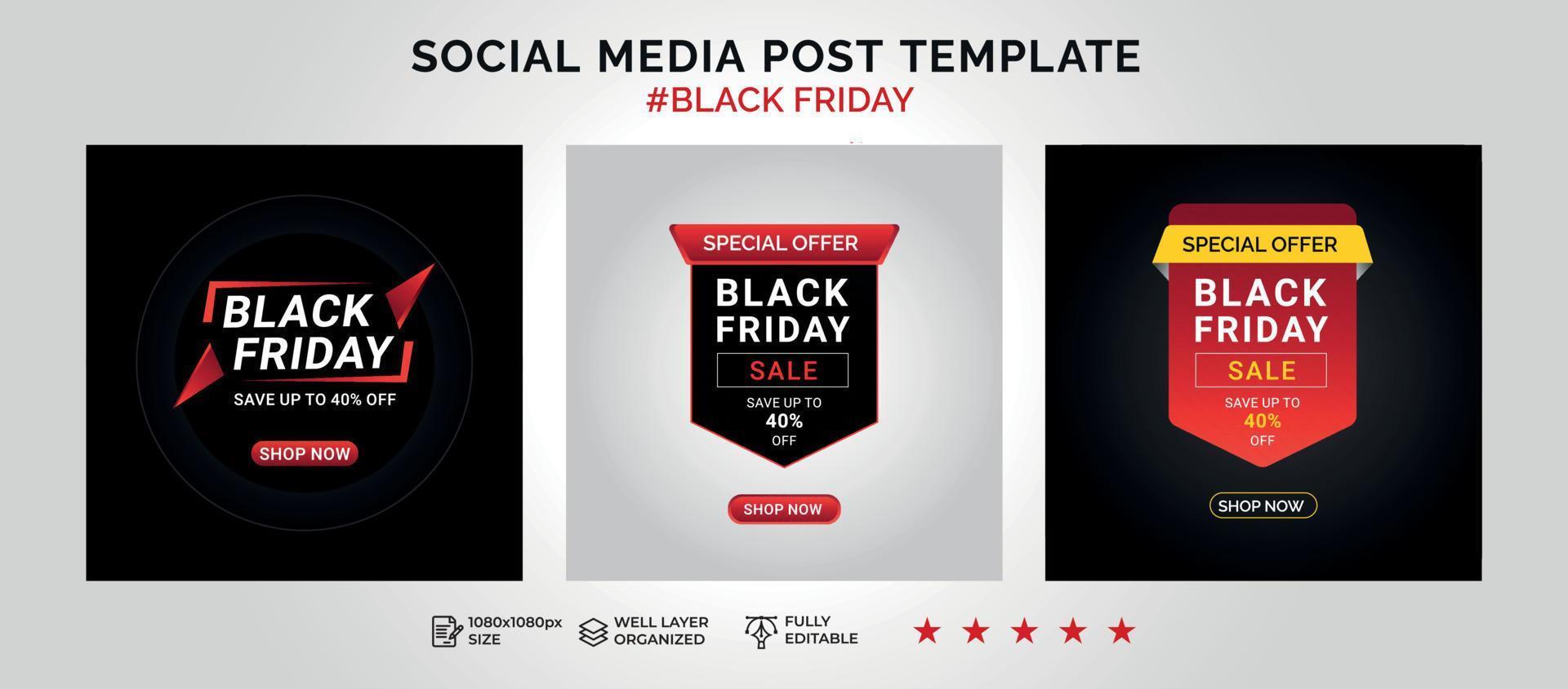 svart fredag social media posta baner mall och försäljning rabatt fyrkant baner vektor