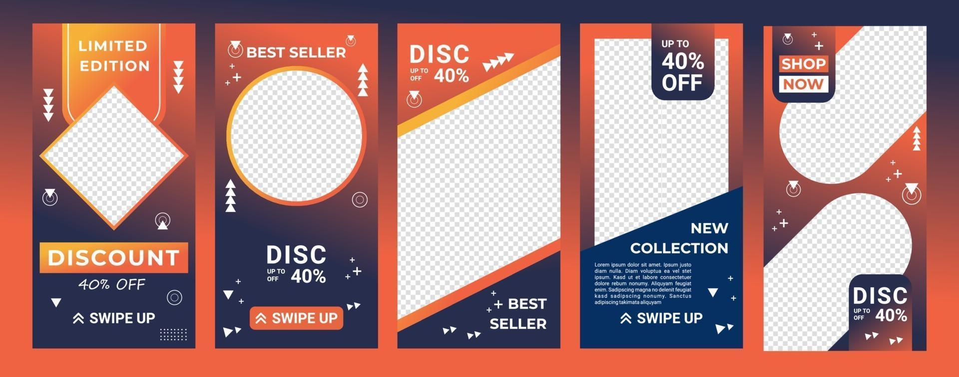 design bakgrunder för sociala medier i tonad färg orange och marin. redigerbar mall för berättelser, ig-mall och webbannonser. abstrakt design för din försäljningsprodukt. vektor illustration