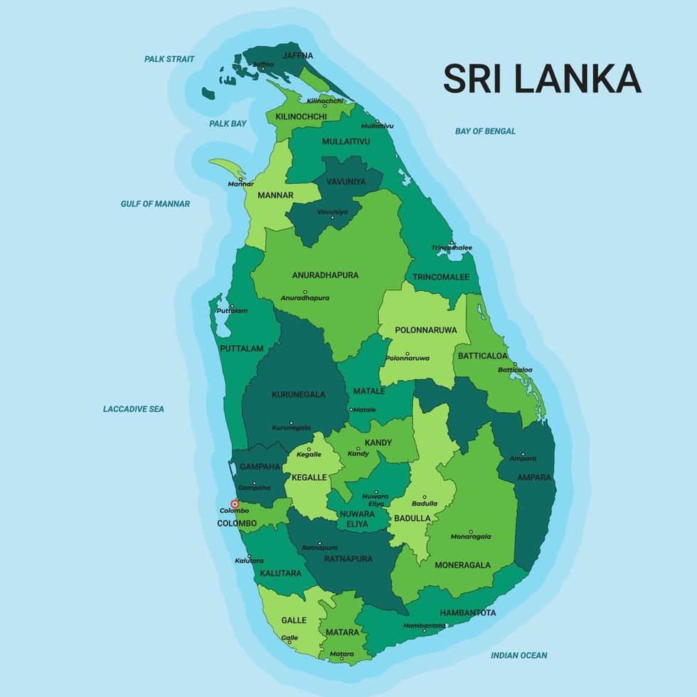 Sri Lanka Karta med detalj Land namn vektor