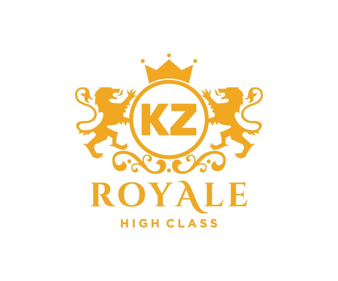 gyllene brev kz mall logotyp lyx guld brev med krona. monogram alfabet . skön kunglig initialer brev. vektor