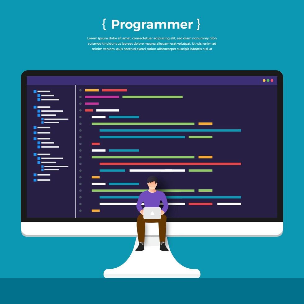 Codierungsprogramm für Programmierer mit flachem Designkonzept. Vektor veranschaulichen.