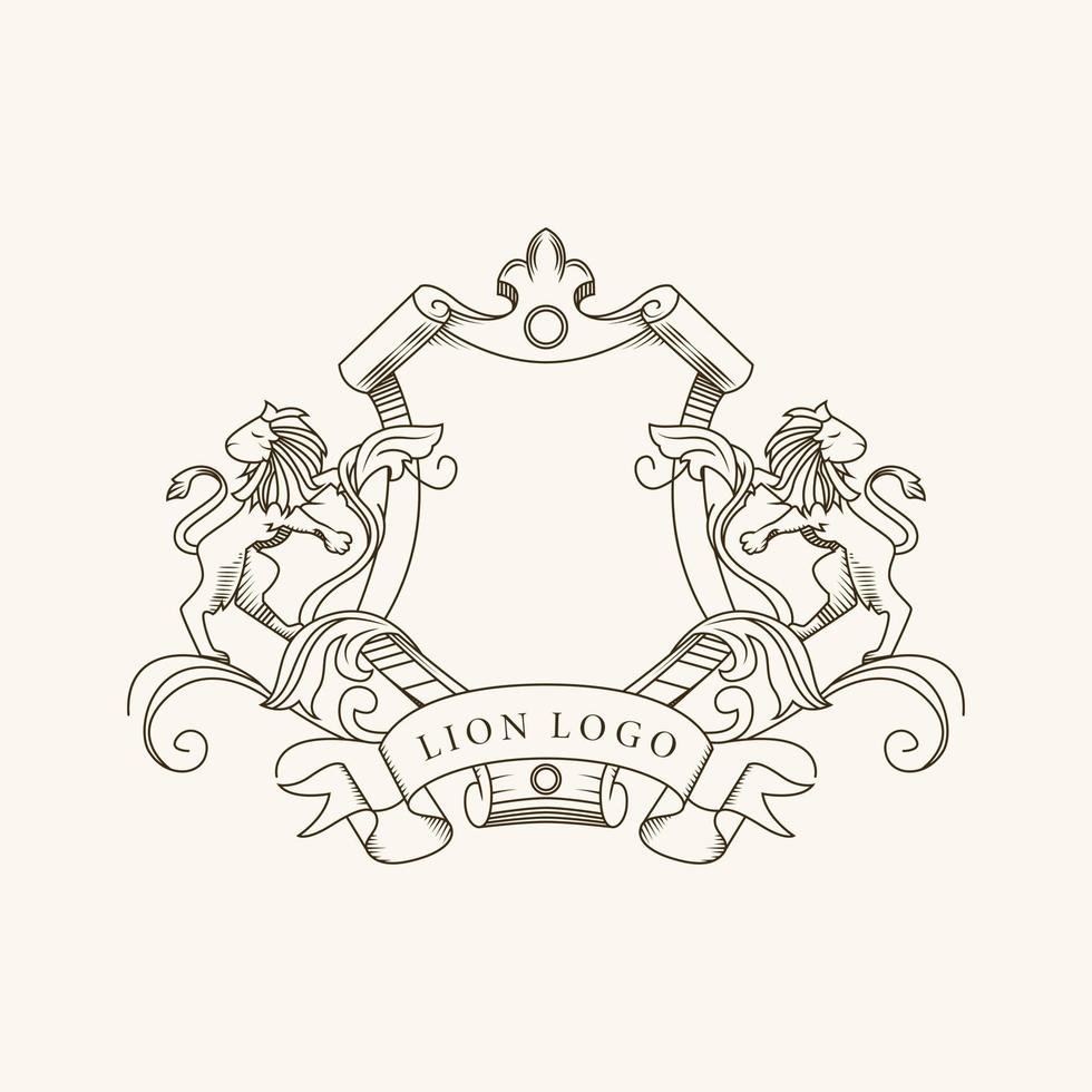 lejon logotyp emblem med kunglig prydnad. vektor