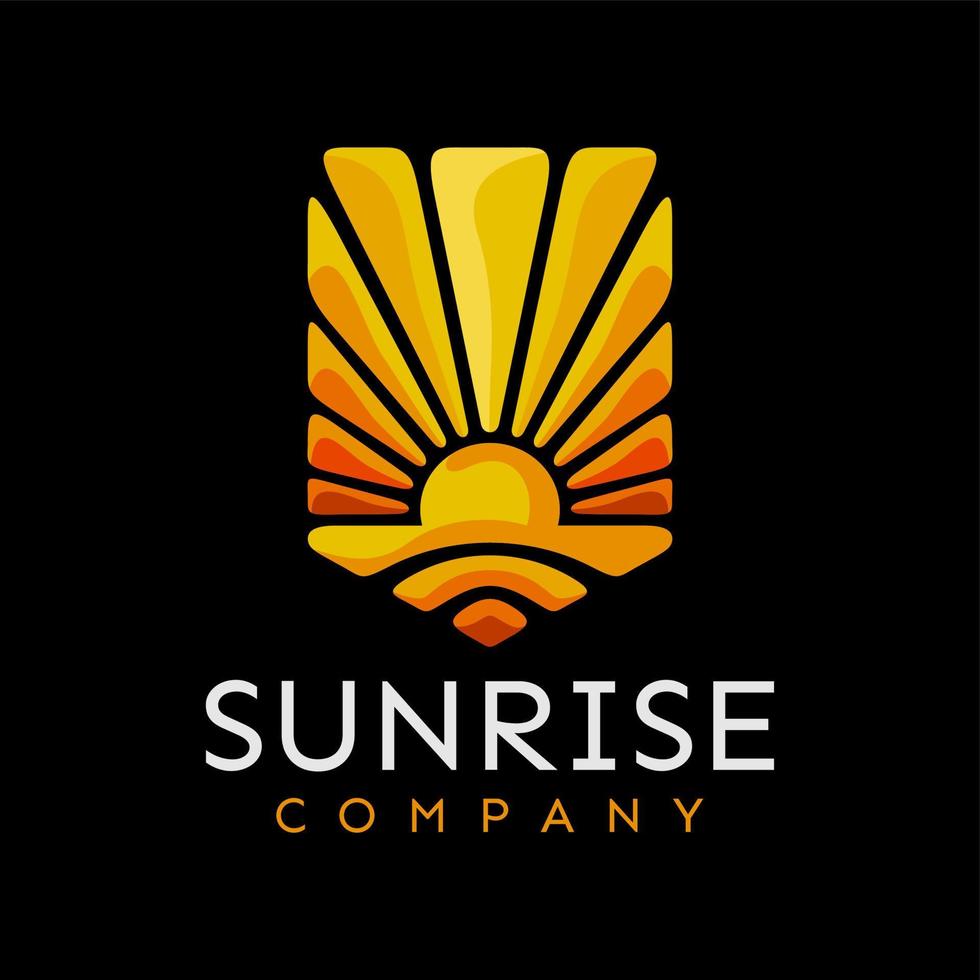 modern bunt Sonnenaufgang Schild Logo Design. Luxus Sonne Sicherheit Logo Branding. vektor