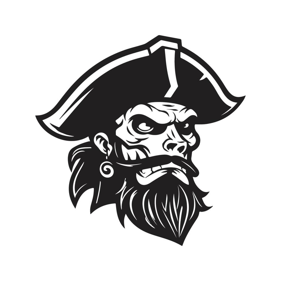 Pirat, Logo Konzept schwarz und Weiß Farbe, Hand gezeichnet Illustration vektor