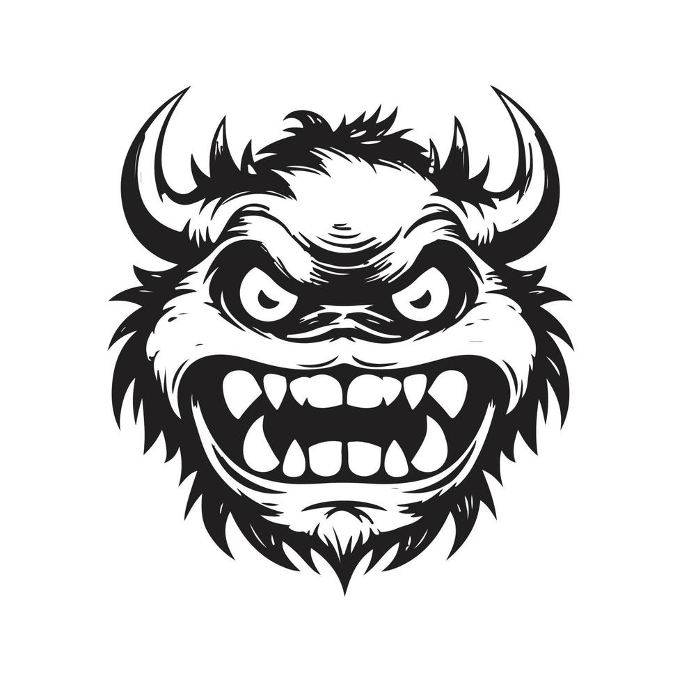 aggressiv Monster, Logo Konzept schwarz und Weiß Farbe, Hand gezeichnet Illustration vektor