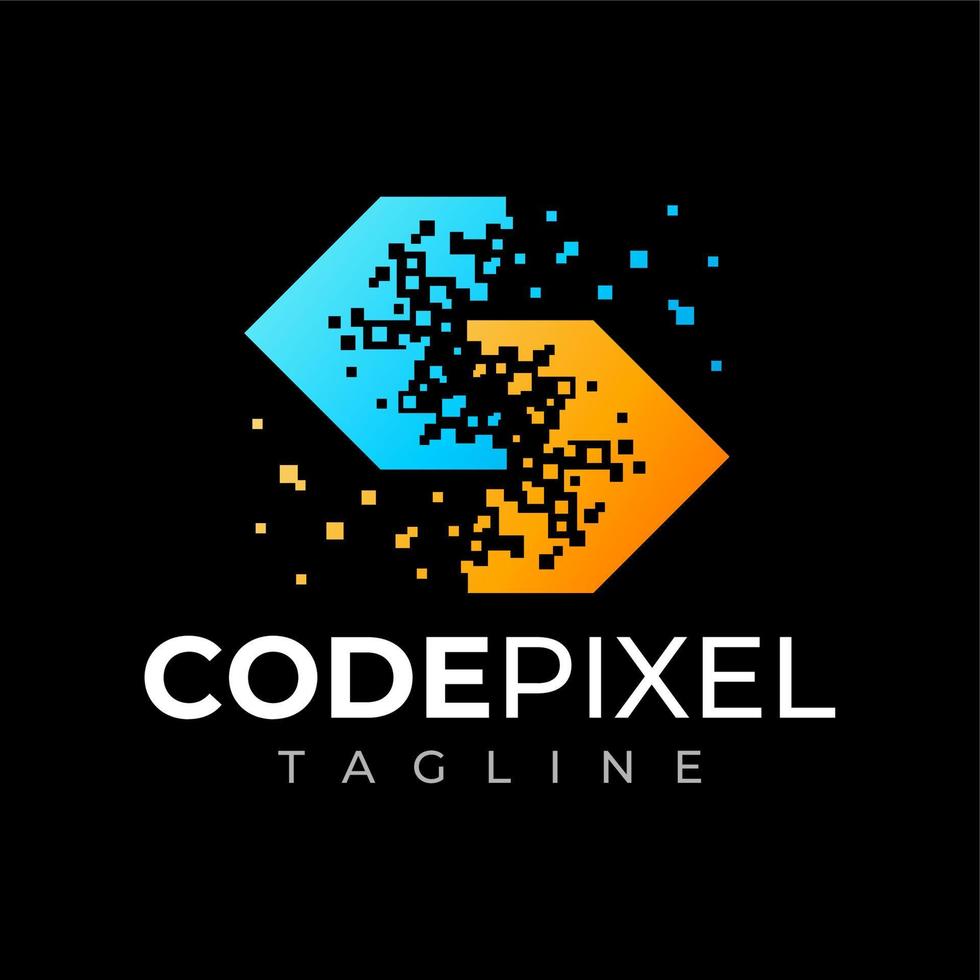 modern teknologi pixel koda program logotyp design. digital kodning programvara logotyp. vektor