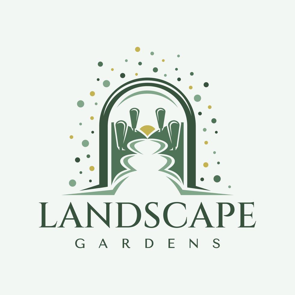 dekorativ Garten Landschaft Tür Logo Design. illustrativ Tor Tür Park Logo. vektor