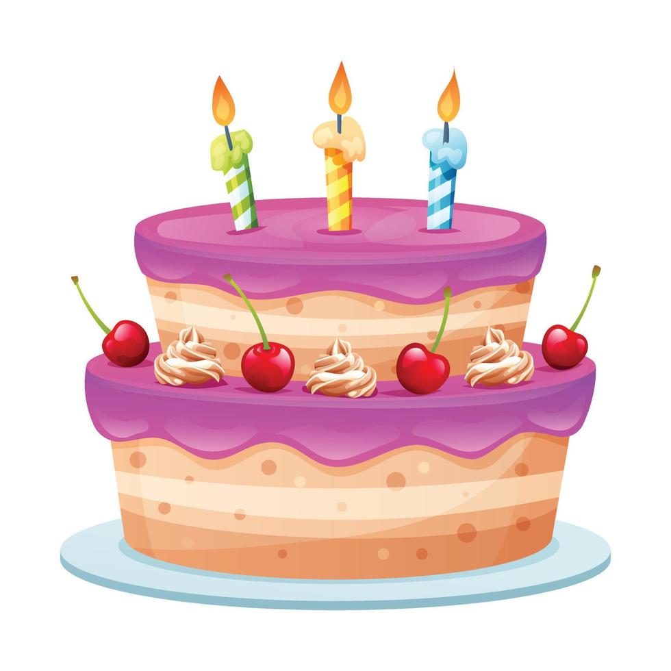 Geburtstag Kuchen mit Kerzen Vektor isoliert auf Weiß Hintergrund