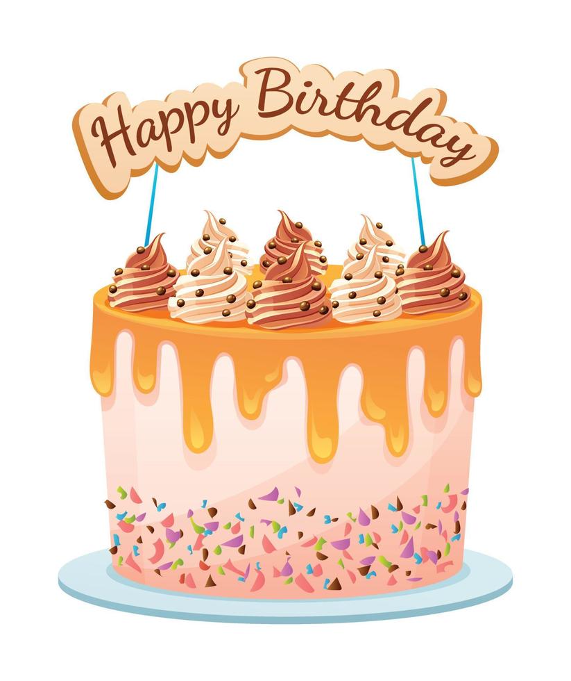 Geburtstag Kuchen mit Dekoration Vektor isoliert auf Weiß Hintergrund