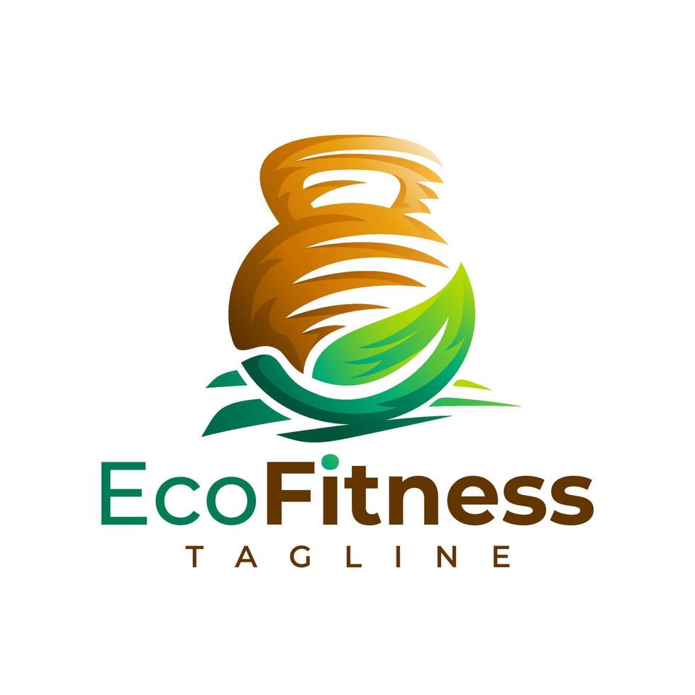 modern eco blad kondition logotyp design. lutning natur hälsa Gym skivstång logotyp. vektor