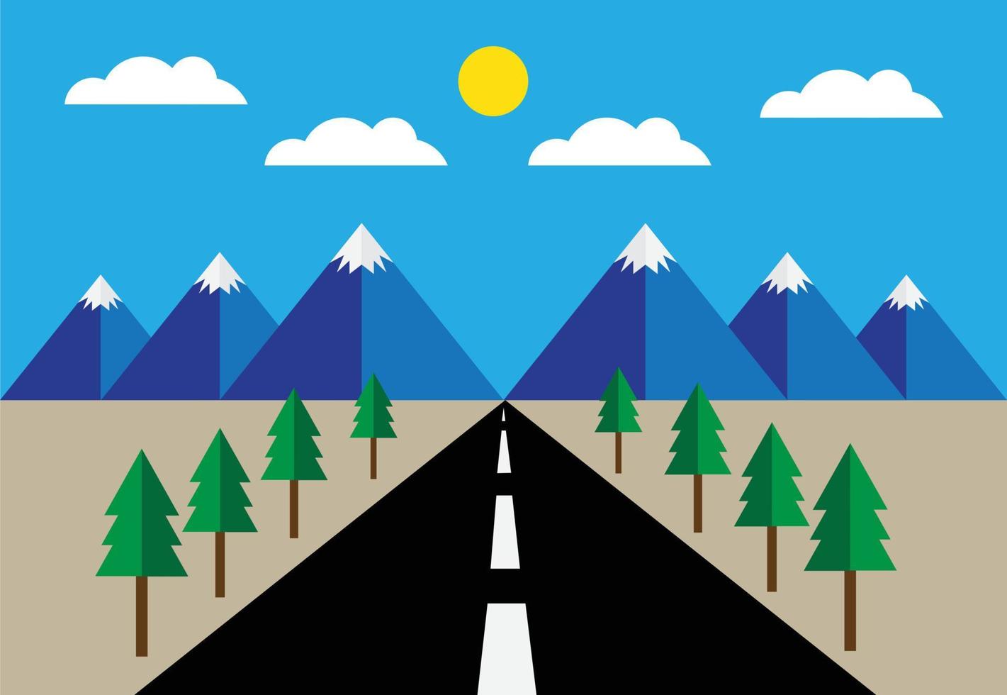 eben Hintergrund von Natur Landschaft mit Berg Sicht, Bäume, Berg, Blau Himmel und Wolke, Straße. Vektor. vektor