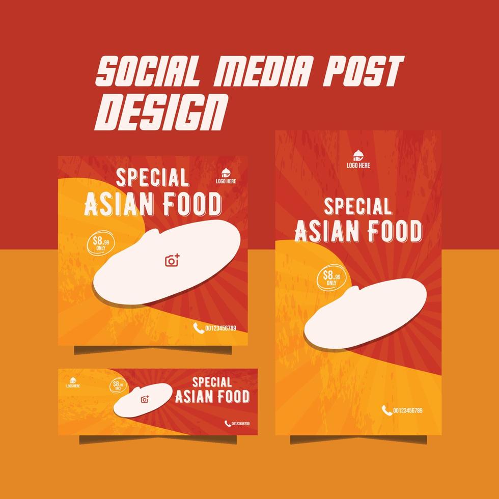särskild social media mat posta asiatisk mat meny flygblad vektor