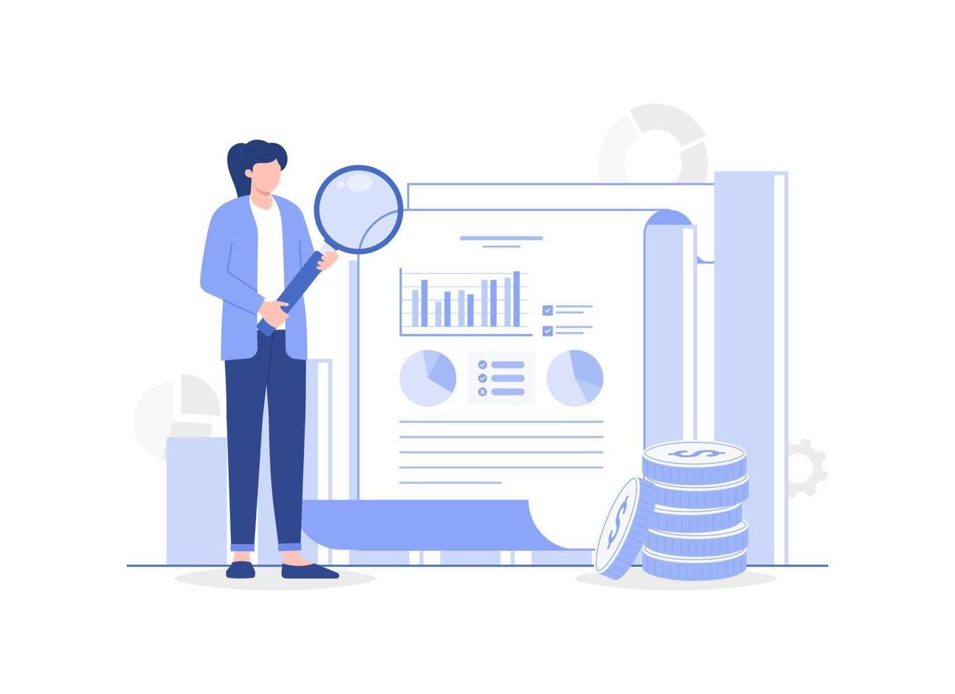 finanziell Analyse Daten Bericht Konzept, Infografik, Statistiken. modern Vektor eben Illustration