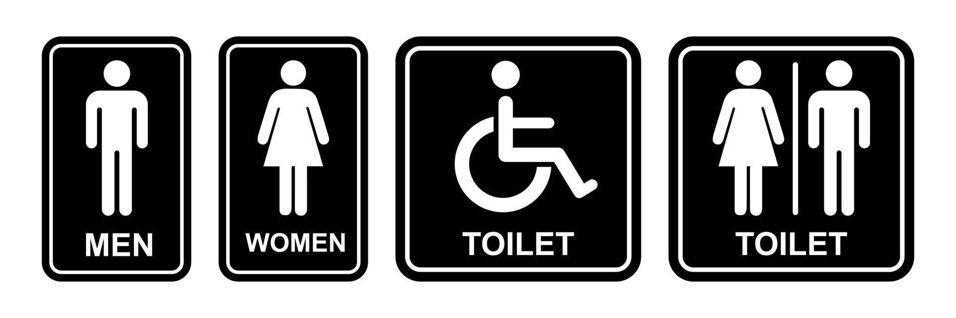 toalett tecken tryckbar offentlig Skyltning symbol man kvinna toalett enkel svart minimalistisk toalett område vektor