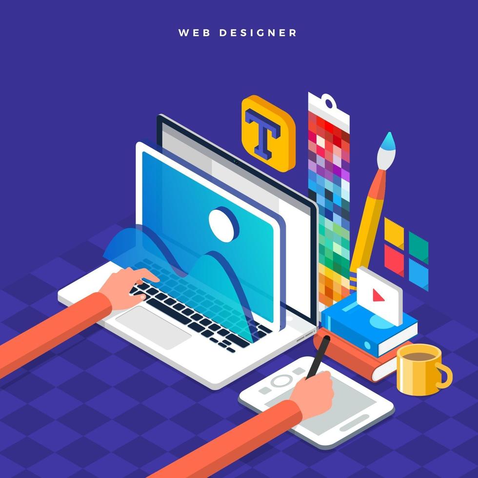 isometrisk platt designkoncept webbdesigner. vektor illustration. webbplats layout design.