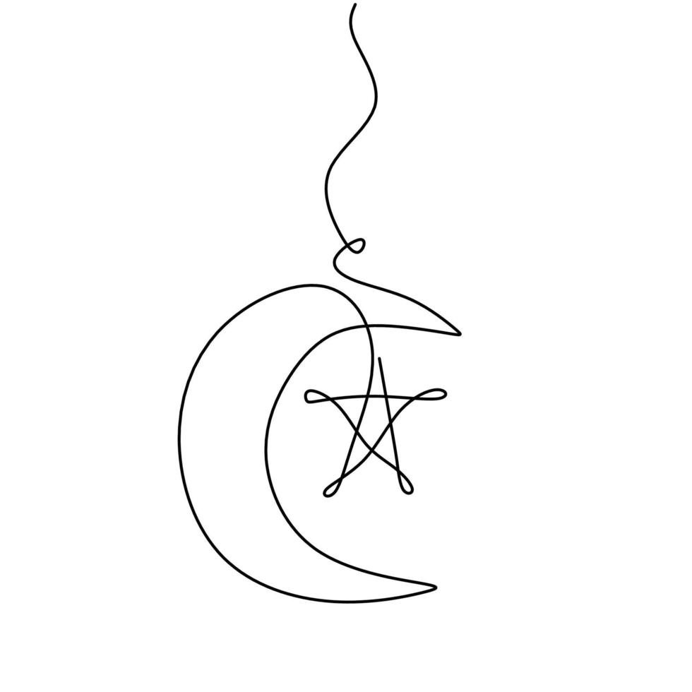 en enda ritning av islamisk prydnad med månen och stjärnan isolerad på vit bakgrund. ramadan kareem gratulationskort, banner och affisch koncept. minimalism design. vektor illustration