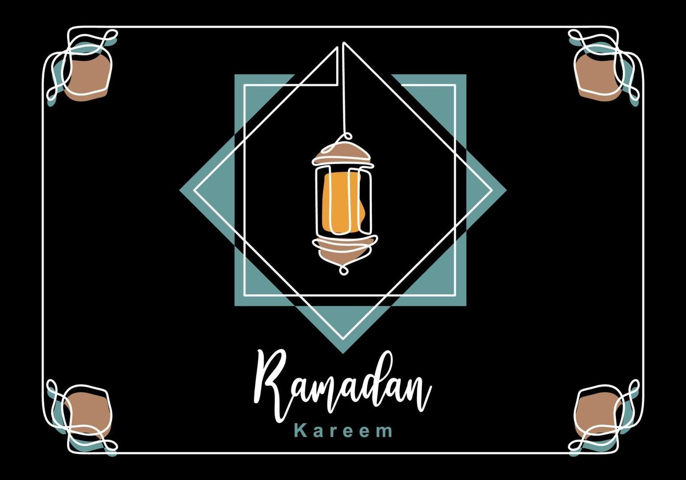 eid mubarak lyxigt klassiskt gratulationskort med traditionell lykta isolerad på svart bakgrund. hand rita en kontinuerlig linjedesign av ramadan kareem. muslimska människor firande. vektor