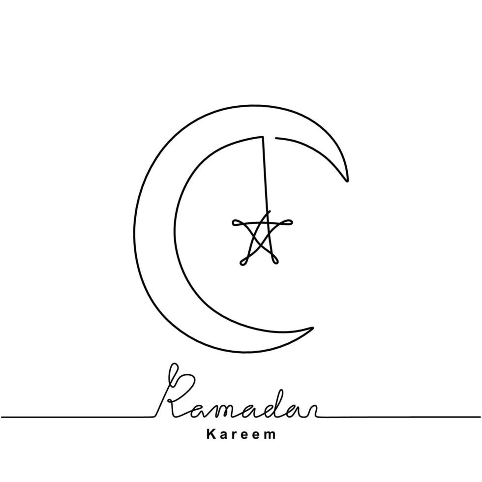 kontinuerlig linje ritning av halvmåne och stjärna för ramadan kareem. glad eid mubarak. islamisk festival fest tema isolerad på vit bakgrund. vektor illustration minimalistisk stil
