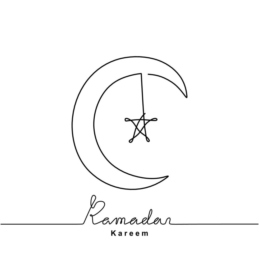 kontinuierliche Strichzeichnung von Halbmond und Stern für Ramadan Kareem. glücklich eid mubarak. islamisches Festivalfeierthema lokalisiert auf weißem Hintergrund. minimalistischer Stil der Vektorillustration vektor