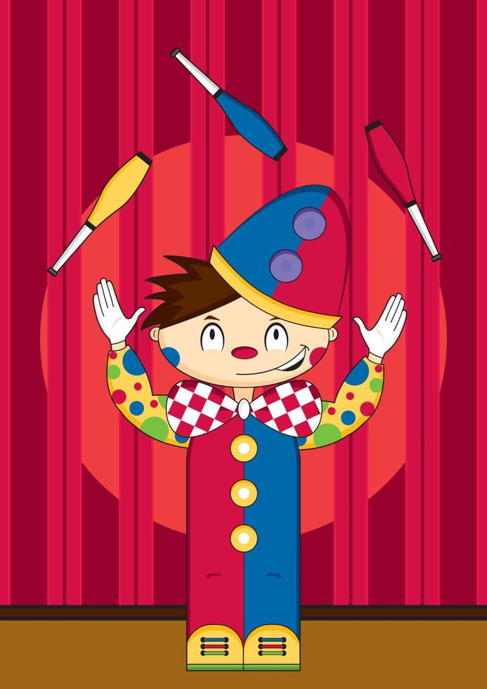 süß Karikatur Jonglieren groß oben Zirkus Clown vektor