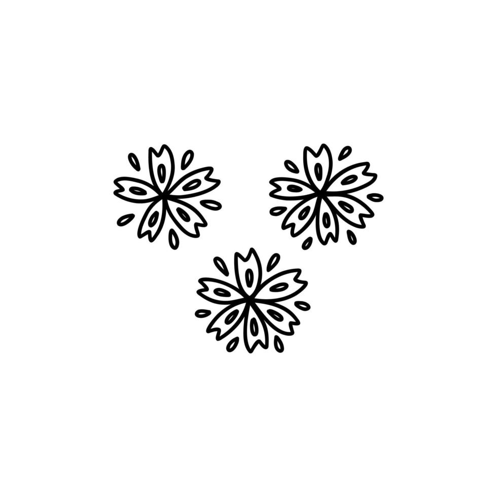tre abstrakt blåklint blommor. svart och vit vektor