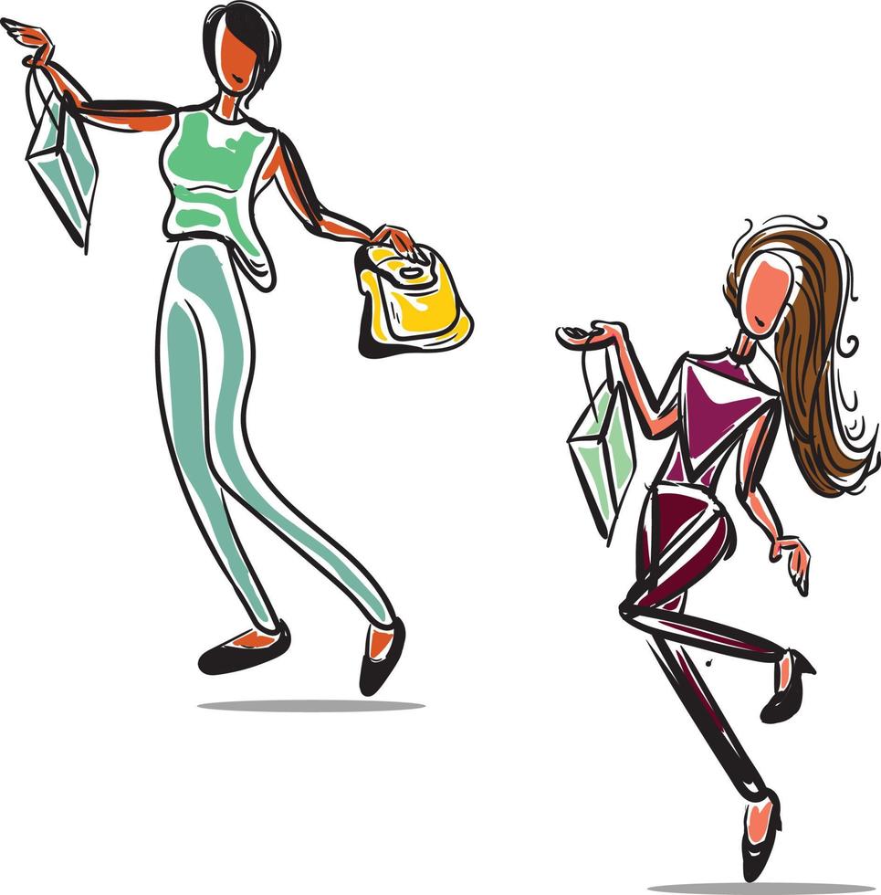 vektor av shopper damer karaktär med handla väska i hand