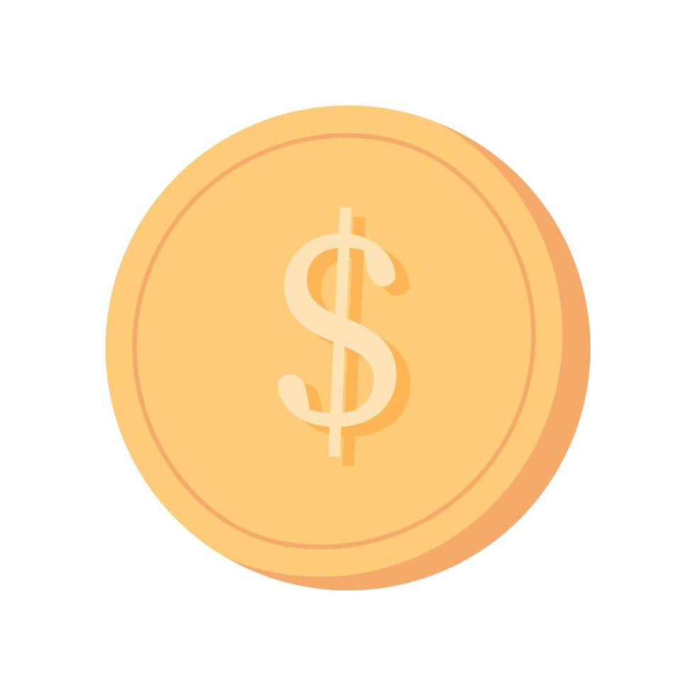 Gold Münze mit Dollar Zeichen Symbol. Grafik Benutzer Schnittstelle Design Element. Geld Symbol. eben Vektor Illustration.