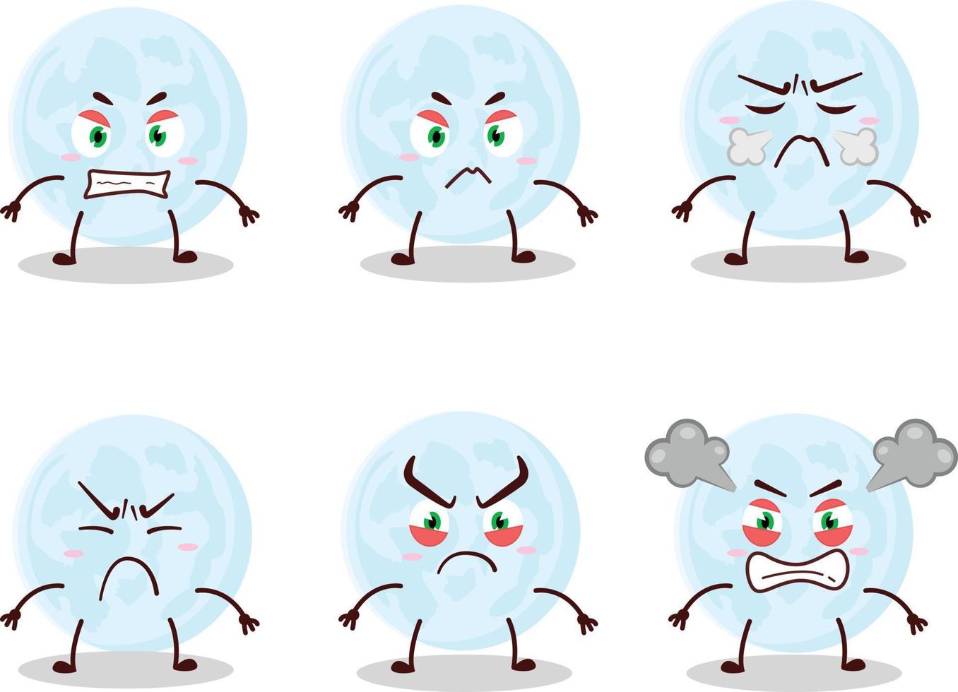 blå måne tecknad serie karaktär med olika arg uttryck vektor
