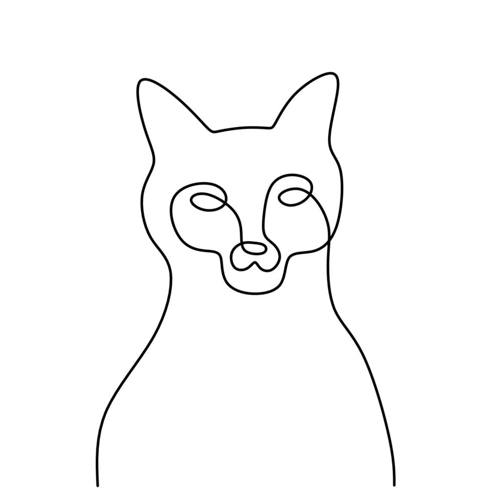 eine Linie Katzenentwurfssilhouette in der Hand gezeichneten Minimalismusart lokalisiert auf weißem Hintergrund. Katzenkätzchengesicht mit scharfen Augen. Haustier Tiere Konzept. Vektorillustration vektor