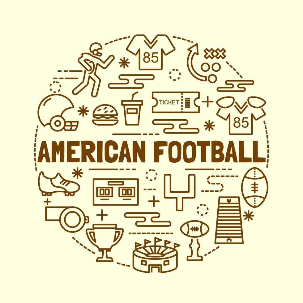 amerikansk fotboll minimal tunn linje ikoner set vektor