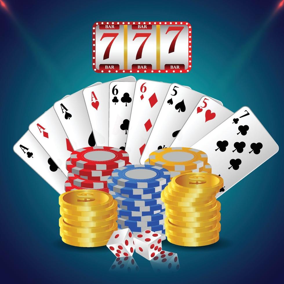 casino lyx VIP inbjudningskort med spelkort och casinomarker vektor