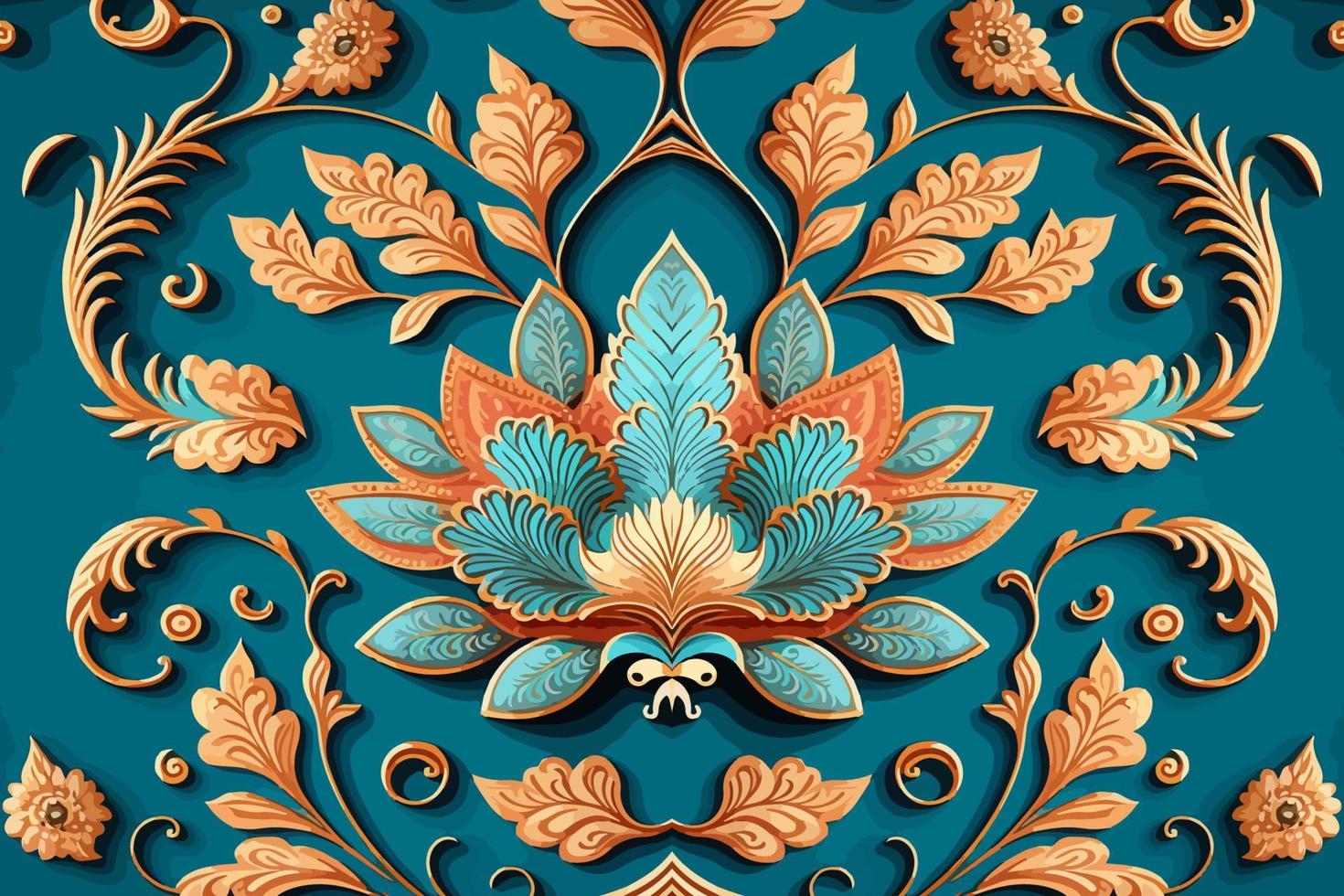 ethnisch Blumen- nahtlos Muster Blau Hintergrund. abstrakt traditionell Volk Antiquität Stammes- Grafik Linie. Textur Textil- Stoff indisch Muster. aufwendig elegant Luxus Jahrgang retro Stil. vektor