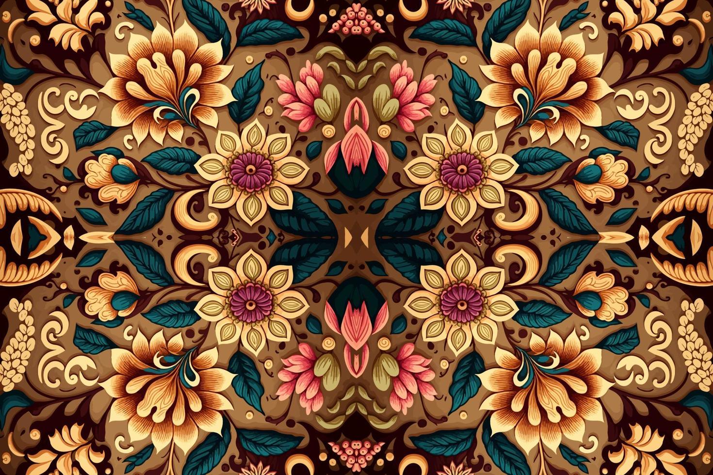 ethnisch Blumen- nahtlos Muster golden Hintergrund. abstrakt traditionell Volk Antiquität Stammes- Grafik Linie. Textur Textil- Stoff indisch Muster. aufwendig elegant Luxus Jahrgang retro Stil. vektor