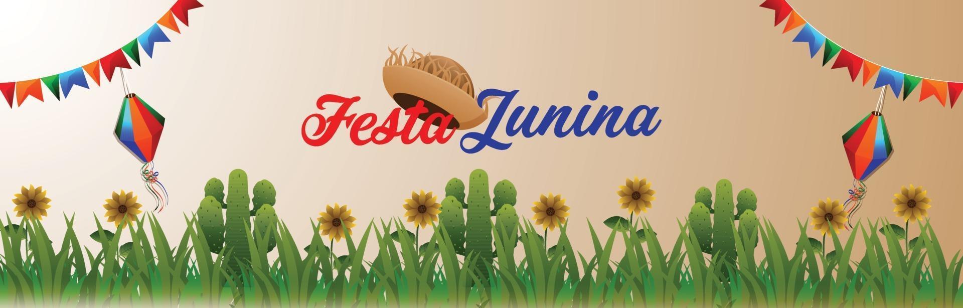 festa junina party event banner med kreativa färgglada flagga vektor