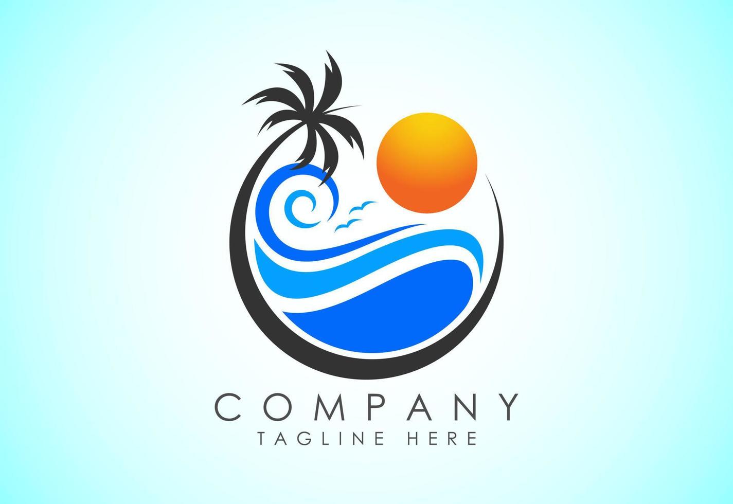 Strand Logo Design. Sonne Sonnenuntergang Sonnenaufgang mit Strand Ozean Meer Wasser Logo Symbol. vektor
