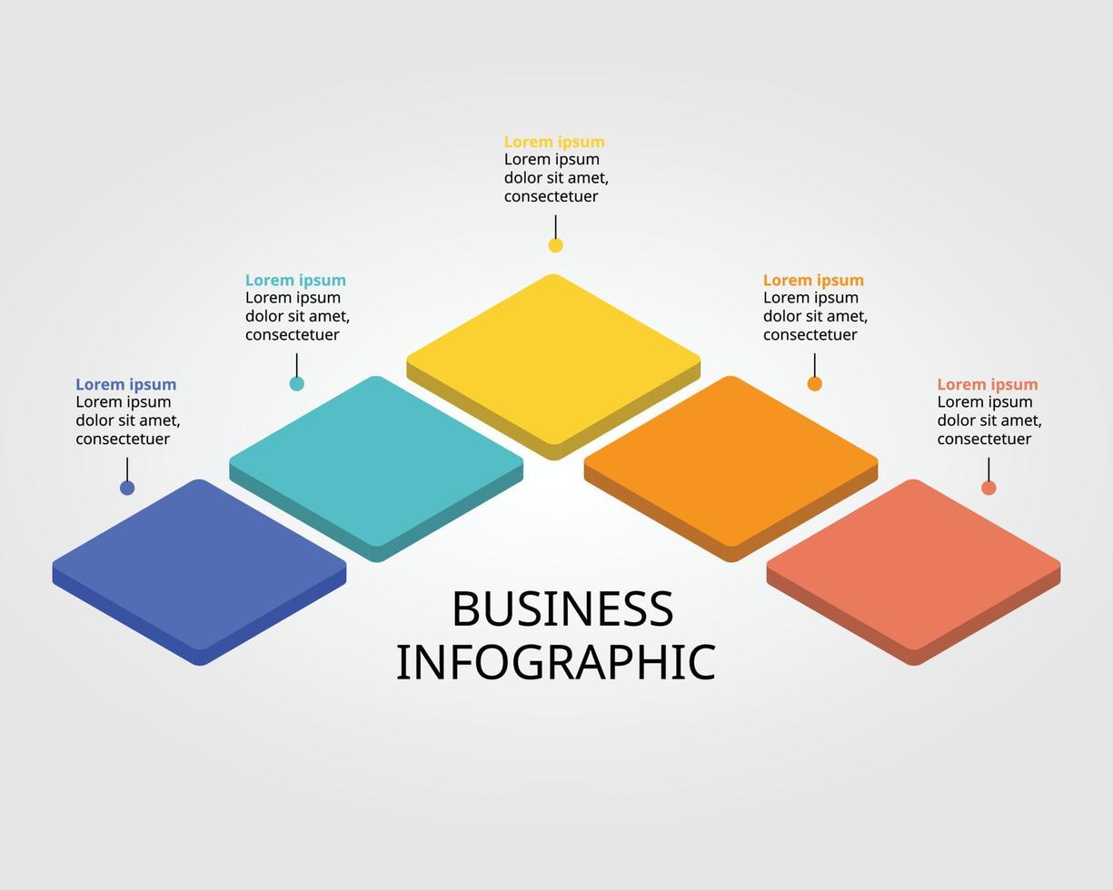 kvadratisk diagrammall för infographic för presentation för 5 element vektor