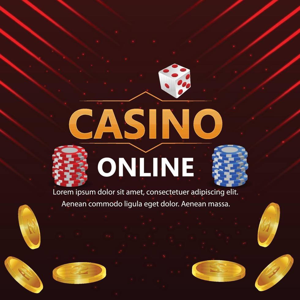 Casino Luxus VIP Goldmünze mit bunten Chips und Würfeln vektor