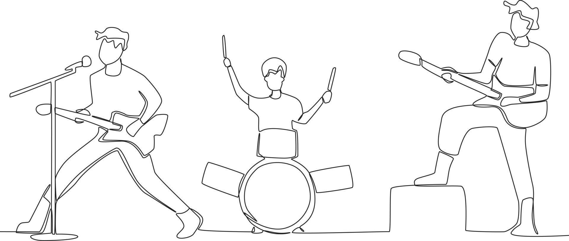 drei Jungs durchführen Felsen Musik- auf Bühne vektor