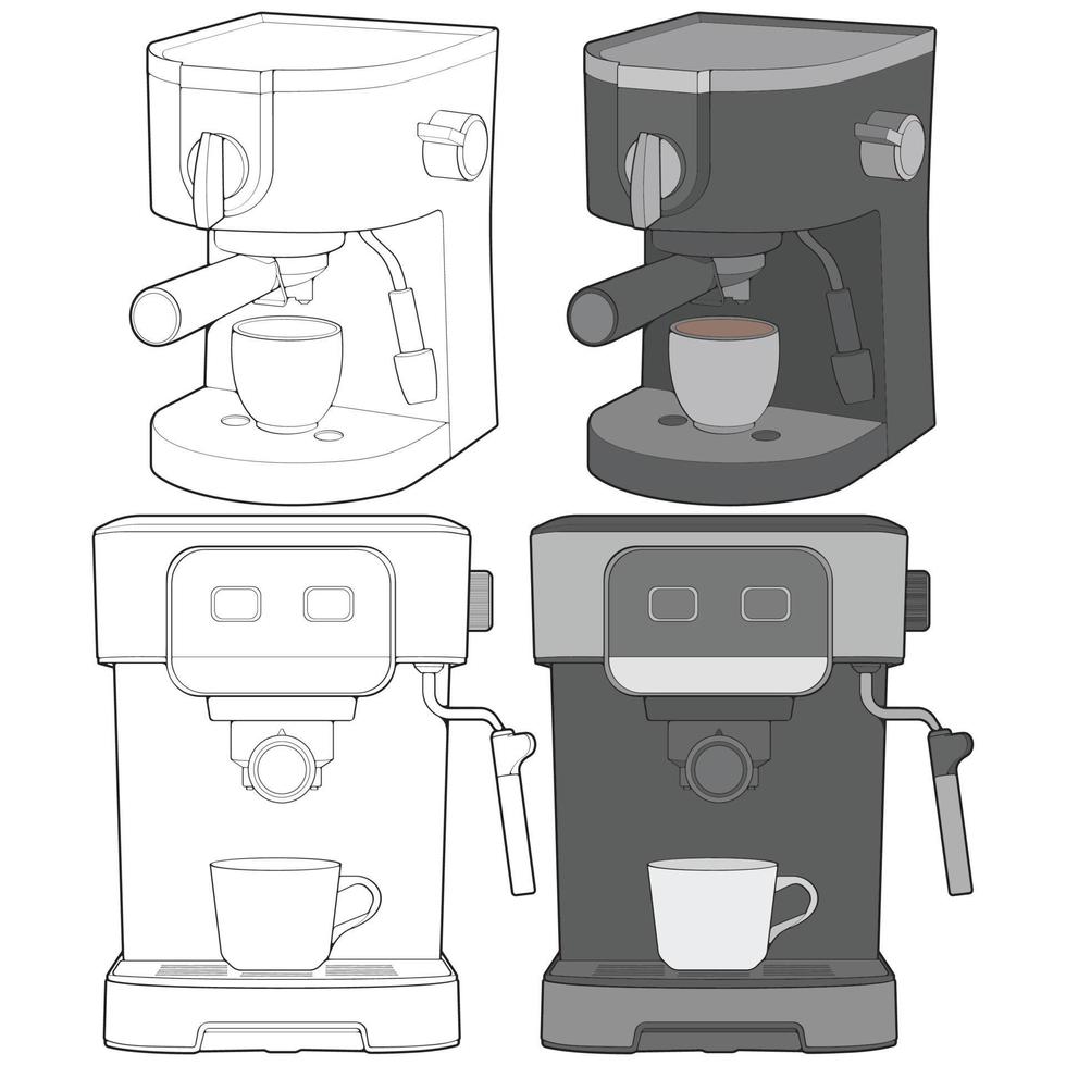 uppsättning av kaffe tillverkare hand teckning vektor, kaffe tillverkare dragen i en skiss stil, kaffe tillverkare öva mall översikt, vektor illustration.