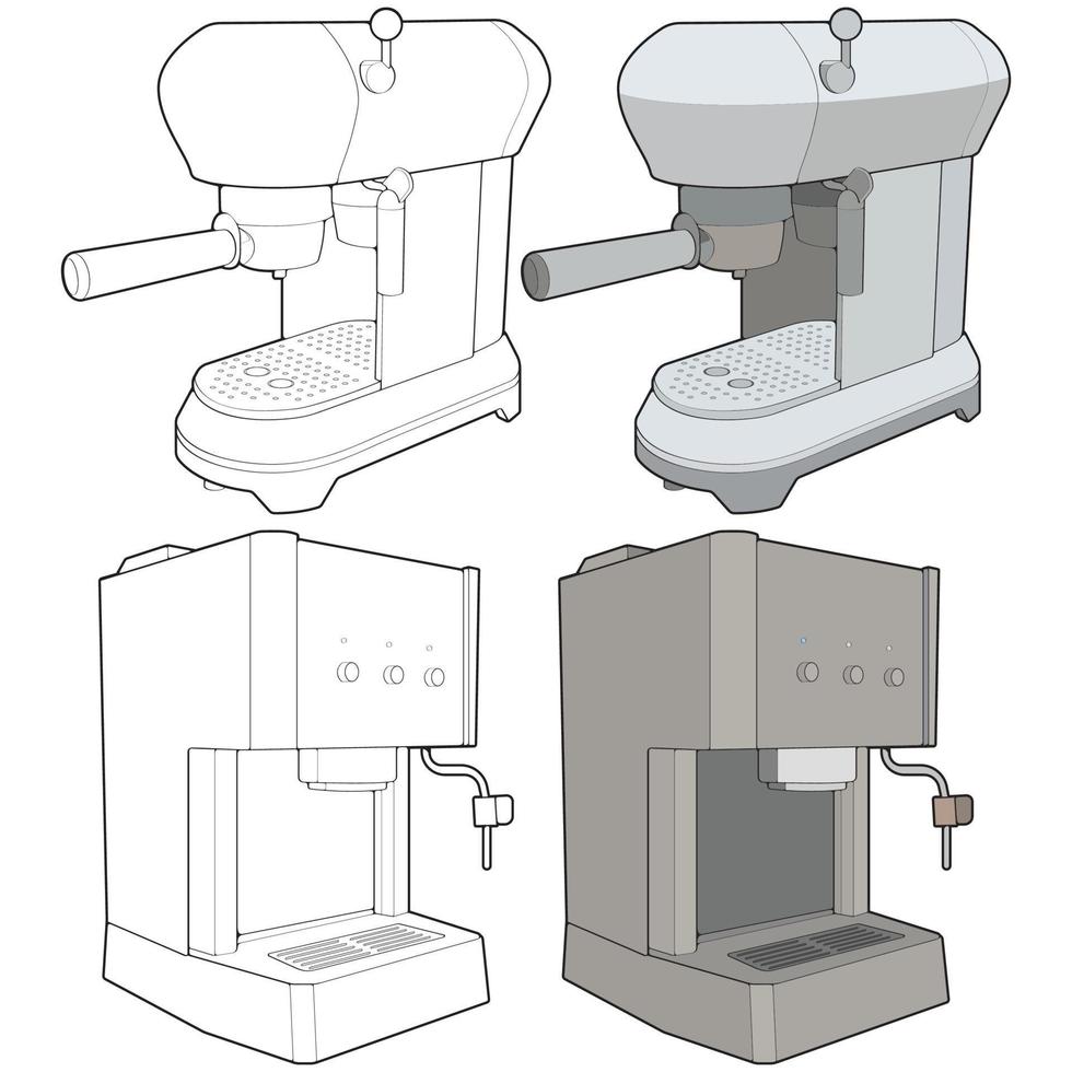 uppsättning av kaffe tillverkare hand teckning vektor, kaffe tillverkare dragen i en skiss stil, kaffe tillverkare öva mall översikt, vektor illustration.