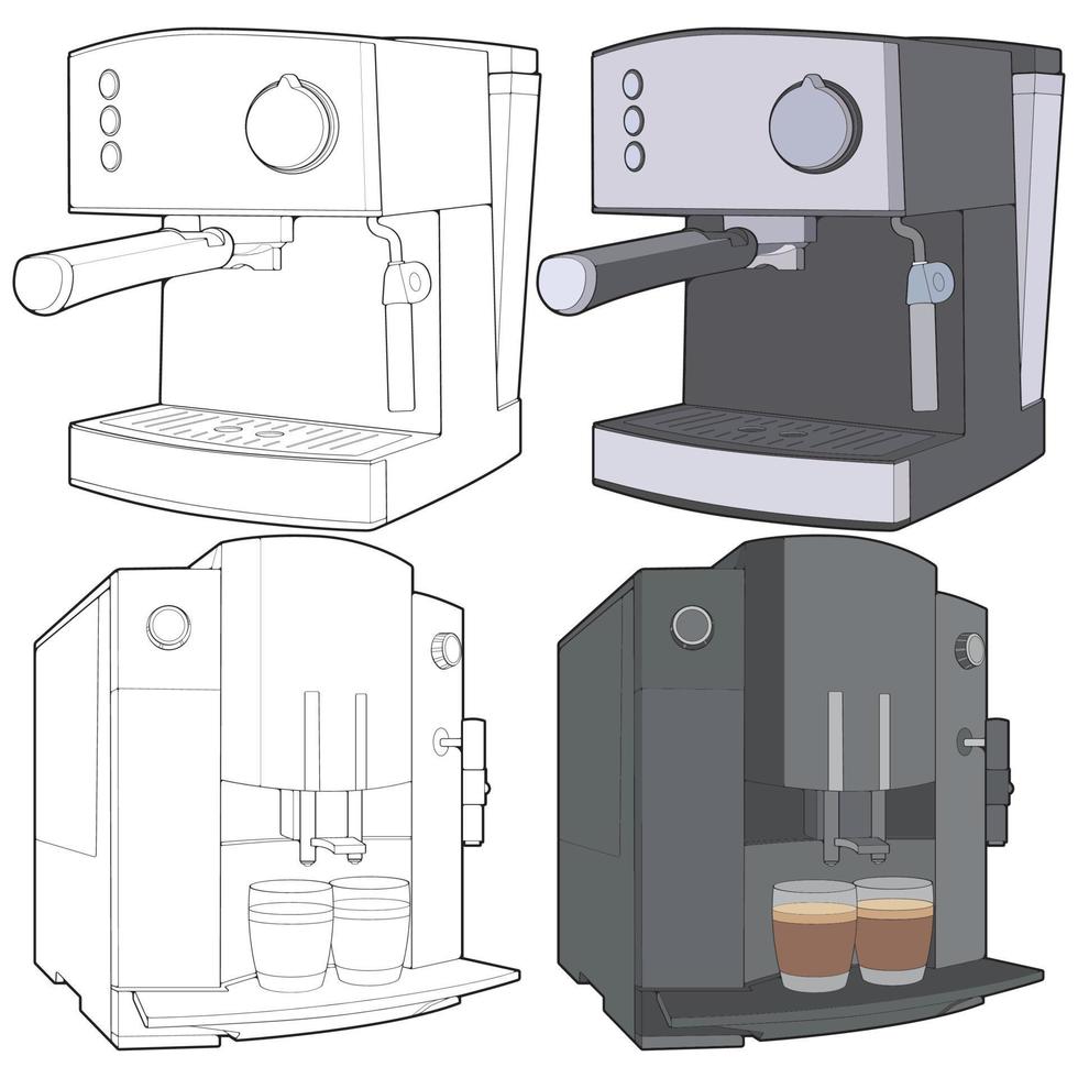 einstellen von Kaffee Hersteller Hand Zeichnung Vektor, Kaffee Hersteller gezeichnet im ein skizzieren Stil, Kaffee Hersteller trainieren Vorlage Umriss, Vektor Illustration.