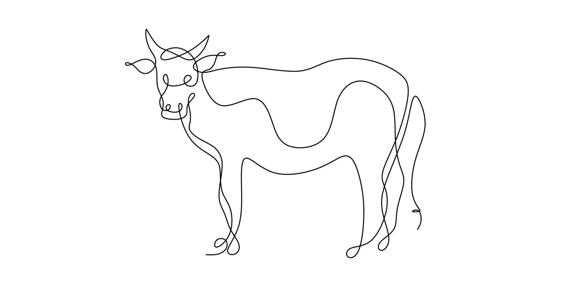eine durchgehende Strichzeichnung einer einzelnen Rinderlinie. kontinuierliche Linie Stierzeichnung, Symbol von 2021. Jahr des Ochsen gezeichnet in einem isolierten auf weißem Hintergrund. abstrakter Ochse, Stier oder Kuh. vektor