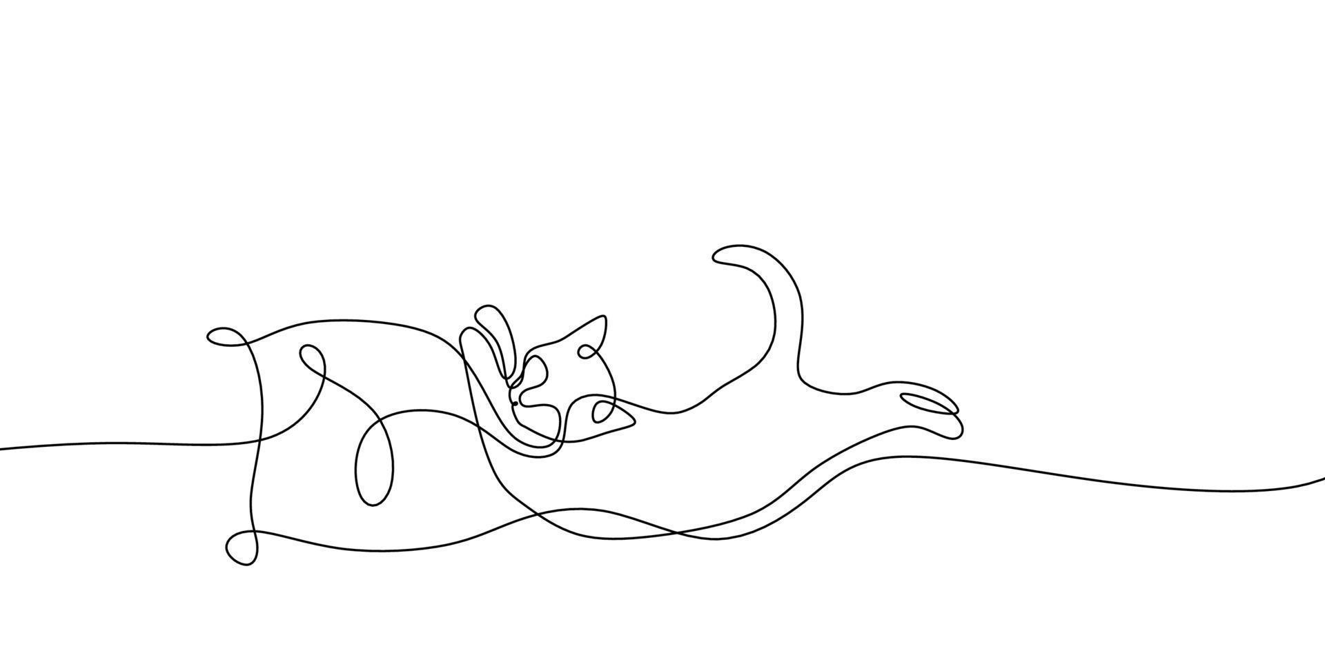 kontinuierliche einzeilige Zeichnung der schlafenden Katze auf dem Kissen. abstrakter minimalistischer Stil. schlafende Katze im durchgehenden einzeiligen Kunststil. Katze mit gekräuseltem Schwanz. Kätzchenzeichnung mit einer einzigen Strichzeichnung. vektor