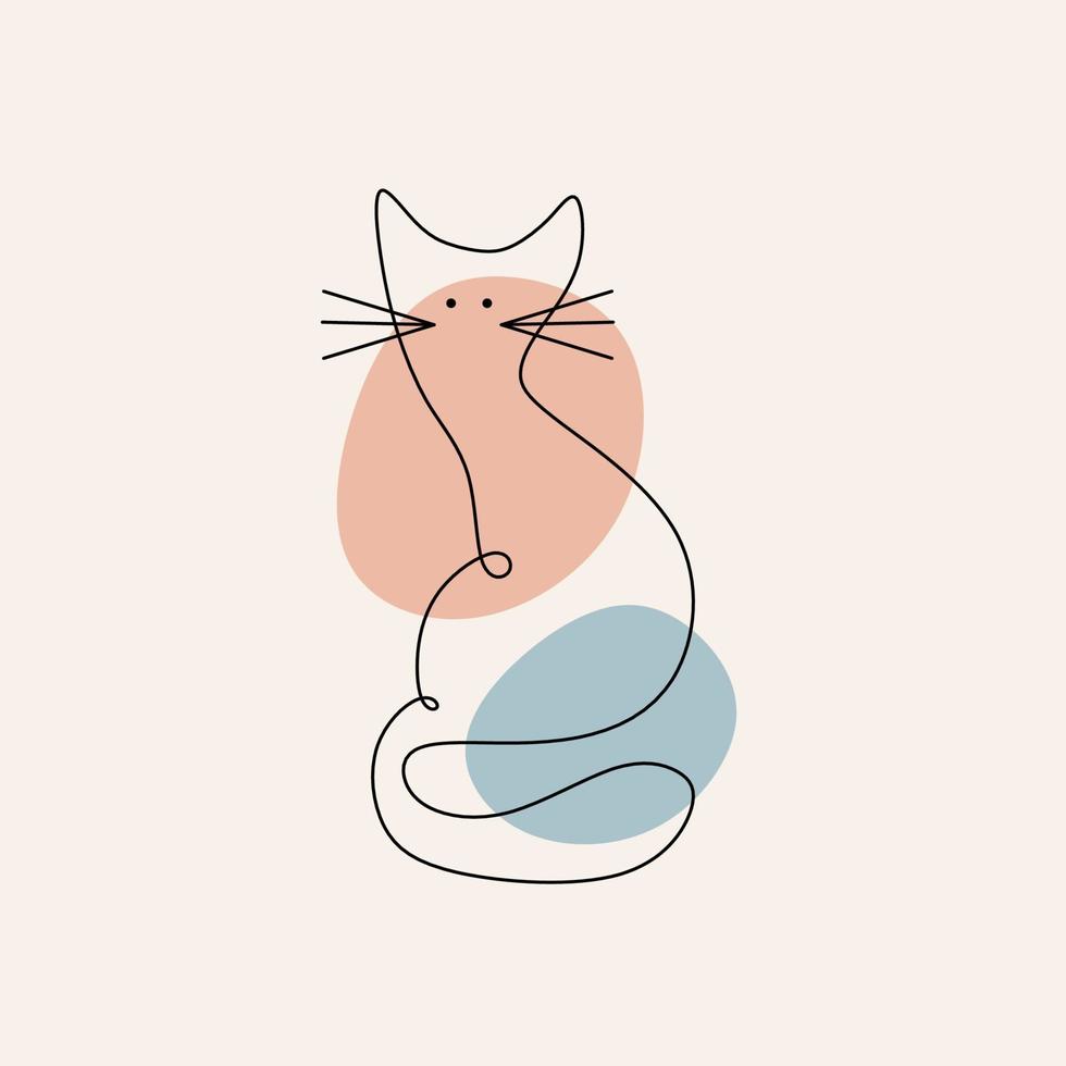 kontinuierliche einzeilige Zeichnung der abstrakten Katze in der blauen und rosa Farbe. minimalistische Katzen im abstrakten handgezeichneten Stil, minimalistische einzeilige Zeichnung. vektor