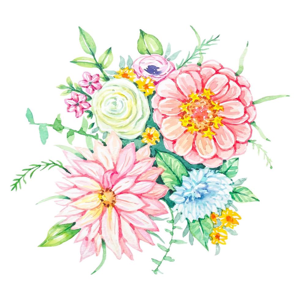 Aquarell Blumen- Strauß. Design zum Einladung, Hochzeit oder Gruß Karten. vektor