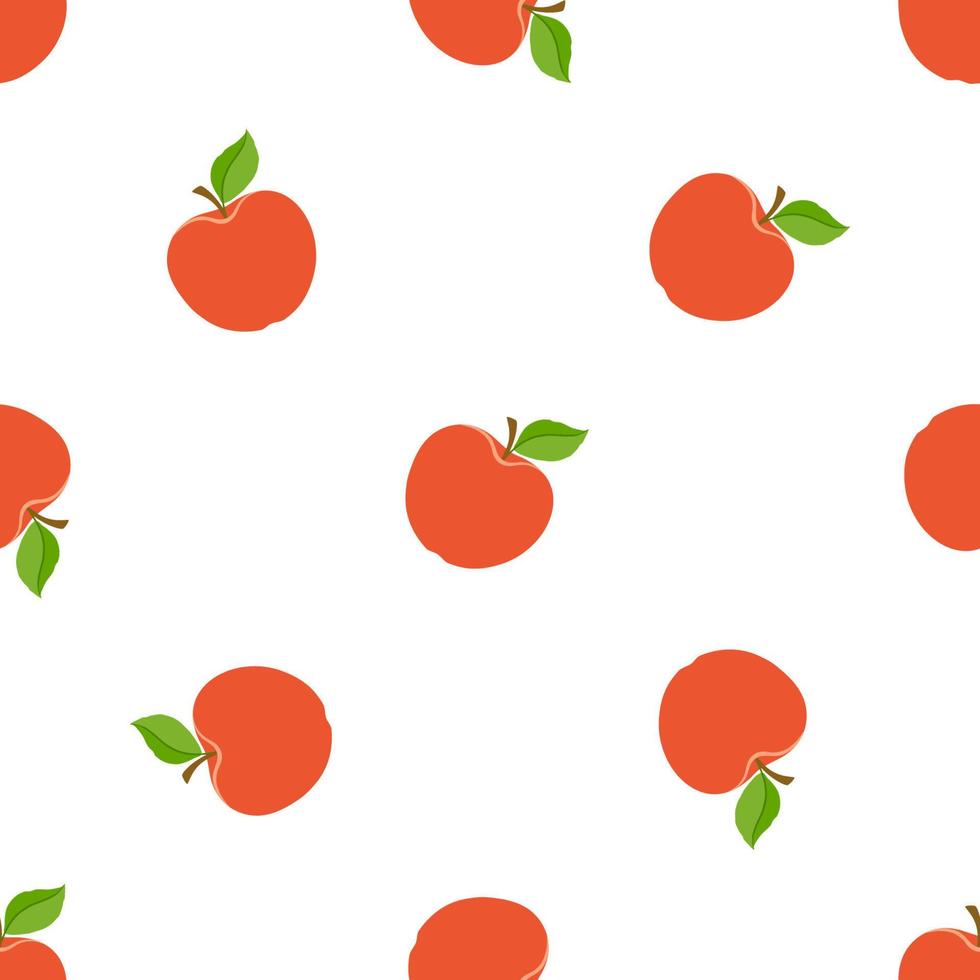 sömlös mönster med faller röd äpplen med stam och blad på vit bakgrund. friska vegetarian mat vektor
